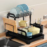 2 Tier Dish Rack Plate Cup Drying Drainer Storage Drip Tray Cutlery Holder UK - Image 9