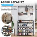 New Coat And Hat Stand 8 Hooks Metal Shoe Rack 5 Tiers Shelf Hanger Black UK - Image 3