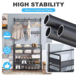 New Coat And Hat Stand 8 Hooks Metal Shoe Rack 5 Tiers Shelf Hanger Black UK - Image 9