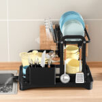 2 Tier Dish Rack Plate Cup Drying Drainer Storage Drip Tray Cutlery Holder UK - Image 6