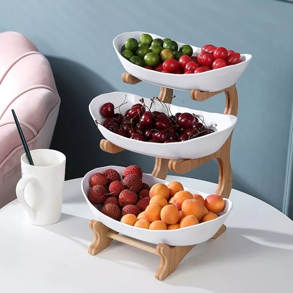 a64033d7-c338-4d2e-9621-ffd87d956f64.jpg Stacked Fruit Tray Multi-layer Plate Three Compartments Snack Candy Platter Bowl - Image 1